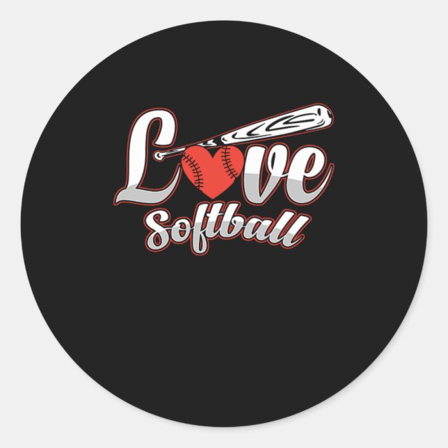 Sticker Rond Softball Love Bat Casque Joueur Pitcher Cadeau (Devant)