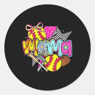 Sticker Rond Softball Mama Maman Softball Jour Vibes de la mère