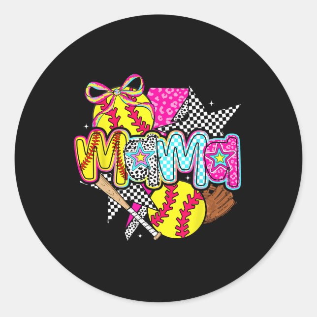 Sticker Rond Softball Mama Maman Softball Jour Vibes de la mère (Devant)