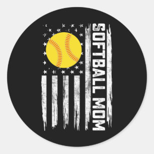 Sticker Rond Softball Mom American Us Drapeau Fête Vintage des