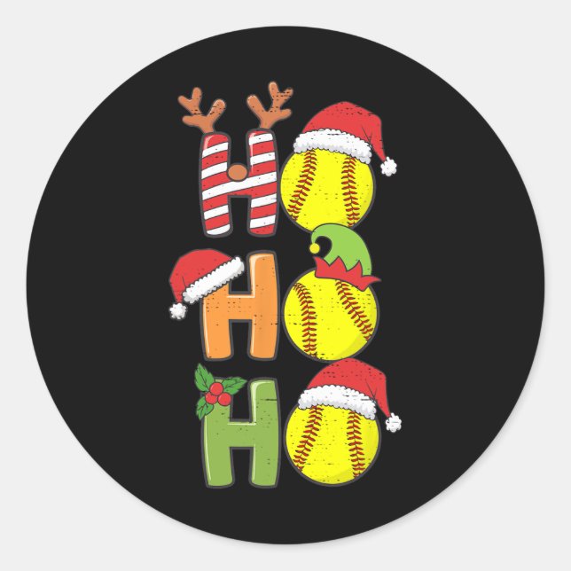 Sticker Rond Softball Noël Ho Ho Softball Xmas Sport Me (Devant)