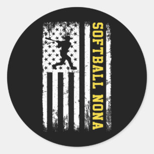 Sticker Rond Softball Nona Vintage Usa Drapeau Américain