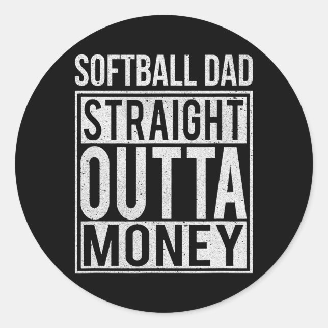 Sticker Rond Softball Papa Straight Outta Cadeau d'argent  (Devant)