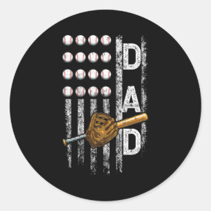Sticker Rond Softball Papa US Drapeau Vintage Amateurs de softb