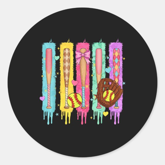 Sticker Rond Softball Player Ice Cream Softball Dridge (Devant)