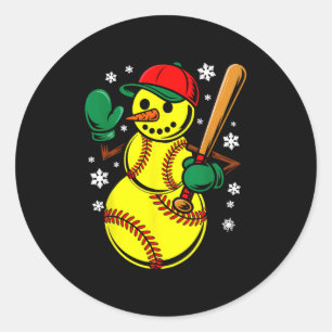 Sticker Rond Softball Santa Hat Snowman Xmas Funny Softball Chr