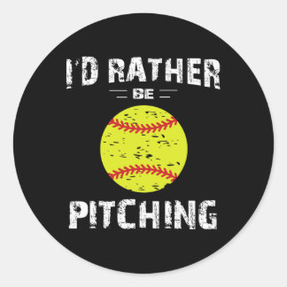 Sticker Rond Softball Shirts For Girls Pitcher, I'd Rather Be P