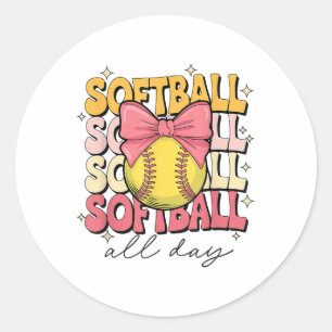 Sticker Rond Softball super Coquette Bow Softball Lover Softbal