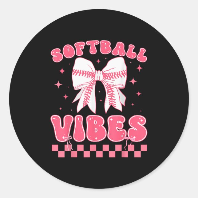 Sticker Rond Softball Vibes Softball Couqette Groovy Softball G (Devant)