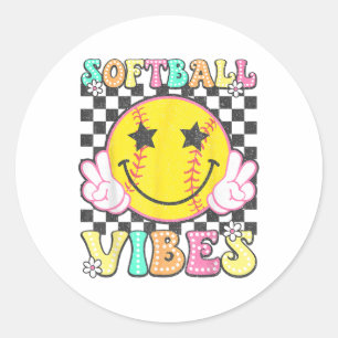 Sticker Rond Softball Vibes Softball Retro Super Jour Fille