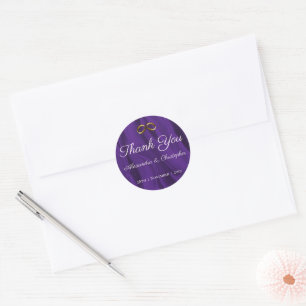 Sticker Rond Soie violette et Merci Mariage or