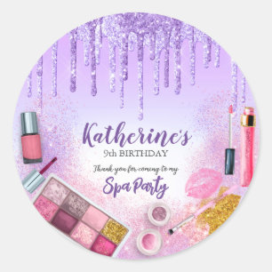 Sticker Rond Soin de Spa Fille Glamour Anniversaire Salon Viole