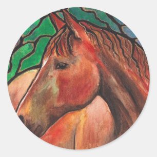 Sticker Rond Soin Esprit Cheval Vitrail Mosaïque Art