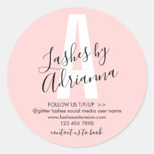 Sticker Rond Soins après extension de cils monogramme rose