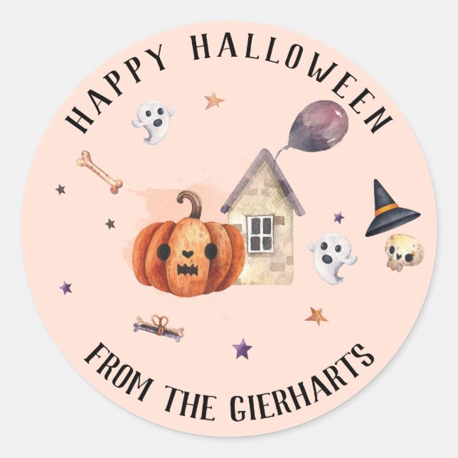 Sticker Rond Soins de famille Custom Happy Halloween Party (Devant)