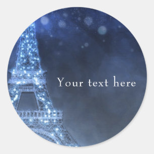 Sticker Rond Soir Bleu Nuit Enchantée à Paris Tour Eiffel