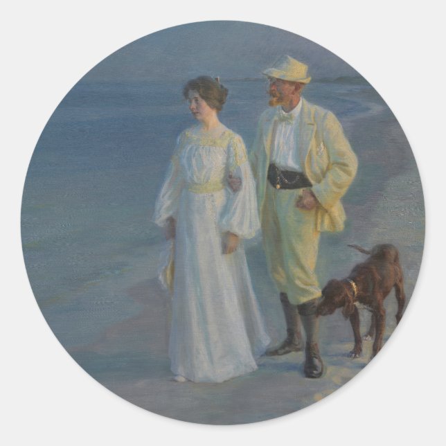Sticker Rond Soir d'été sur la plage de Skagen (Devant)