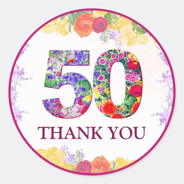 Sticker Rond Soirée 50e anniversaire florale / 50 ans (Devant)