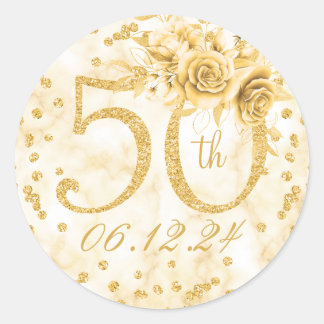 Sticker Rond Soirée 50e anniversaire Soirée moderne Marbre Or