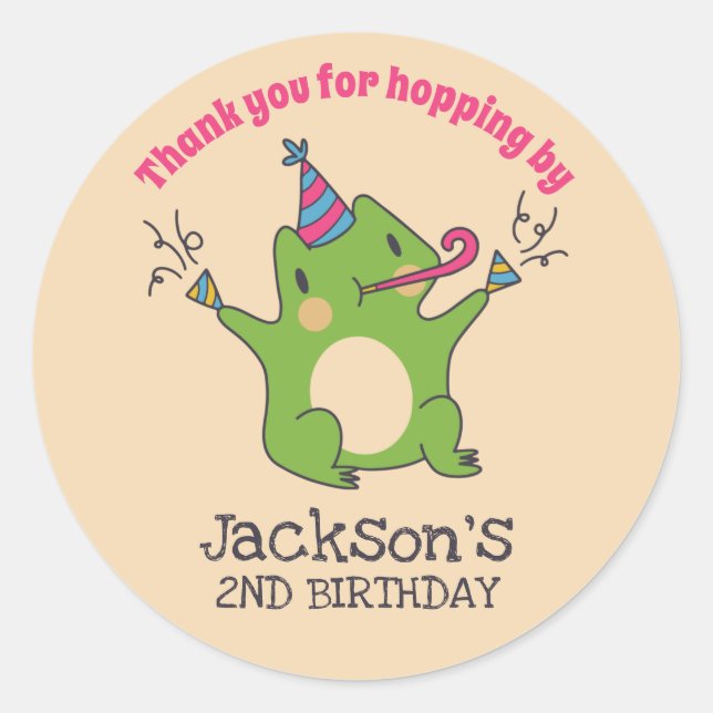 Sticker Rond Soirée Anniversaire de enfant de dessin de grenoui (Devant)