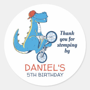Sticker Rond Soirée Anniversaire de enfant de Dinosaure Cartoon