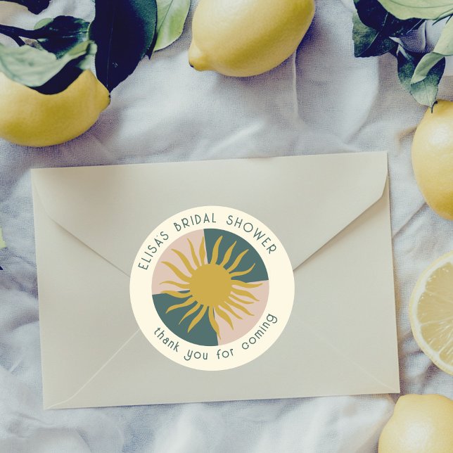 Sticker Rond Soirée au bord de la mer Réception de mariage Mode (Seaside Soiree Bridal Shower Modern Cute SUN CUSTOM Classic Round Sticker
)