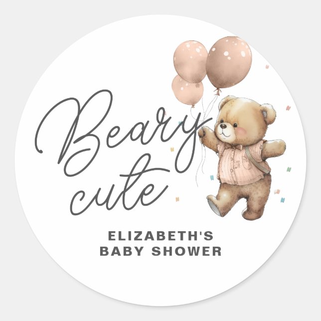Sticker Rond Soirée Baby shower sucré à la béatière en peluche (Devant)