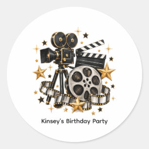 Sticker Rond Soirée Cinéma Hollywood pour Anniversaire