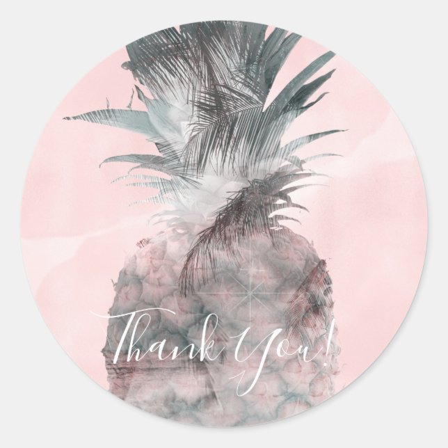 Sticker Rond Soirée d'ananas rose Gold Pink Tropical (Devant)