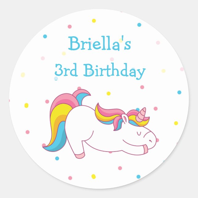 Sticker Rond Soirée d'anniversaire à la licorne ou enveloppe sc (Devant)