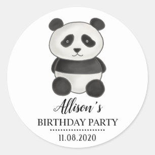 Sticker Rond Soirée d'anniversaire à l'ours de Panda Cute