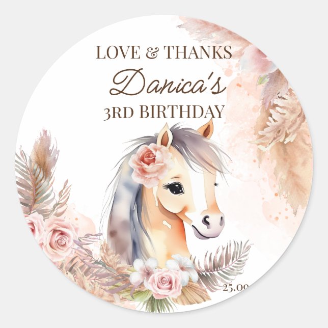 Sticker Rond Soirée d'anniversaire à thème pour les chevaux mer (Devant)