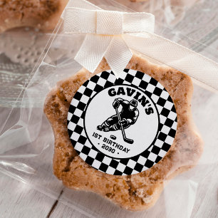 Sticker Rond Soirée d'anniversaire de hockey sur glace Retro