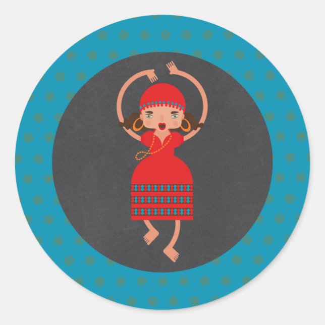 Sticker Rond Soirée d'anniversaire de la fille de danse gyspsy  (Devant)