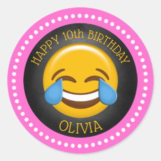 Sticker Rond Soirée d'anniversaire de la mignonne fille Emoji
