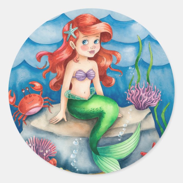 Sticker Rond Soirée d'anniversaire de la sirène de mer (Devant)