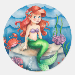 Sticker Rond Soirée d'anniversaire de la sirène de mer