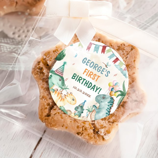 Sticker Rond Soirée d'anniversaire des Dinosaures (Créateur téléchargé)