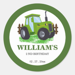 Sticker Rond Soirée d'anniversaire du jote Green Tractor