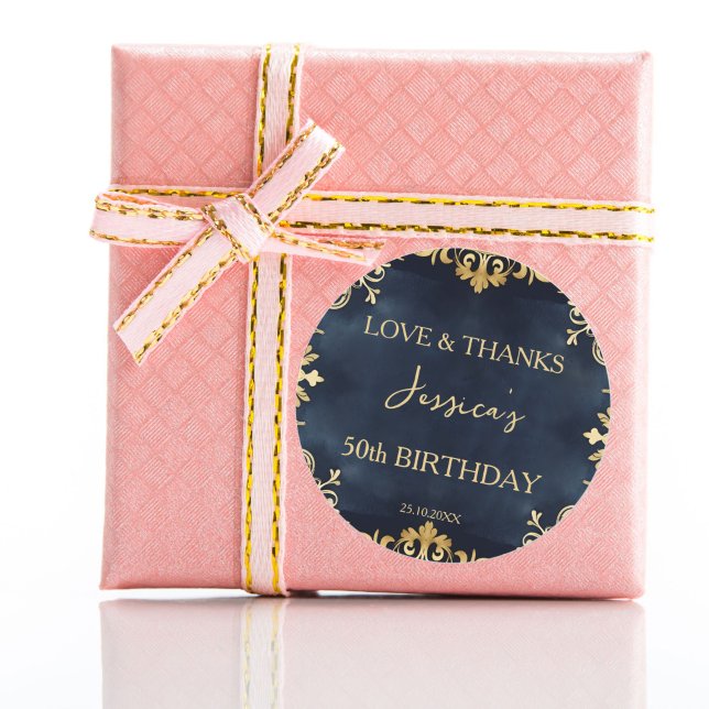 Sticker Rond Soirée d'anniversaire en noir et or merci pour (Black and gold birthday party thank you favor sticker elegant party favors)