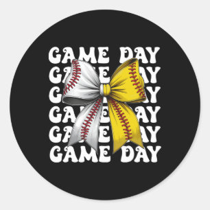 Sticker Rond Soirée de baseball Coquette Bow Jour Femmes Mama