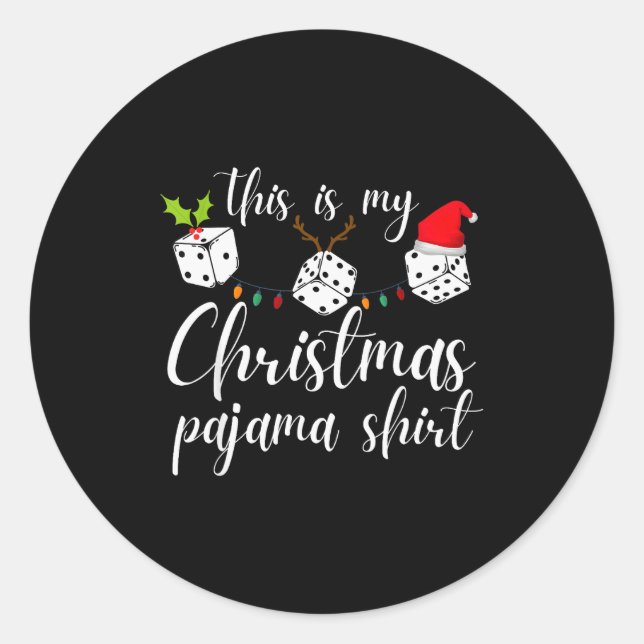 Sticker Rond Soirée de jeu de dés en pyjama de Noël Bunco (Devant)