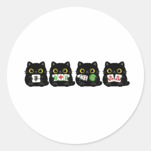 Sticker Rond Soirée de jeu de société drôle , Mahjong Black Cat