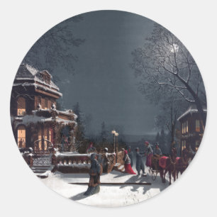 Sticker Rond Soirée de Noël victorienne la nuit d'hiver