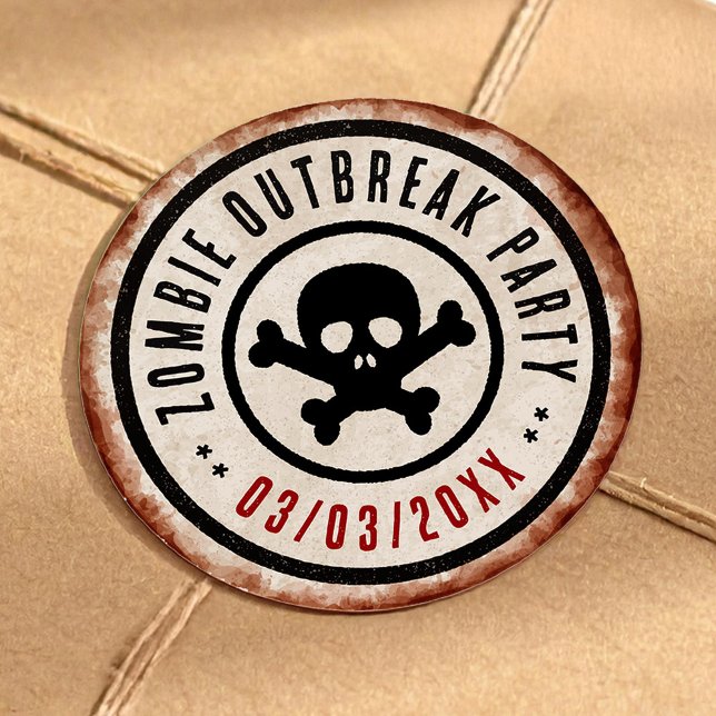 Sticker Rond Soirée d'épidémie de zombies avec crâne (Créateur téléchargé)