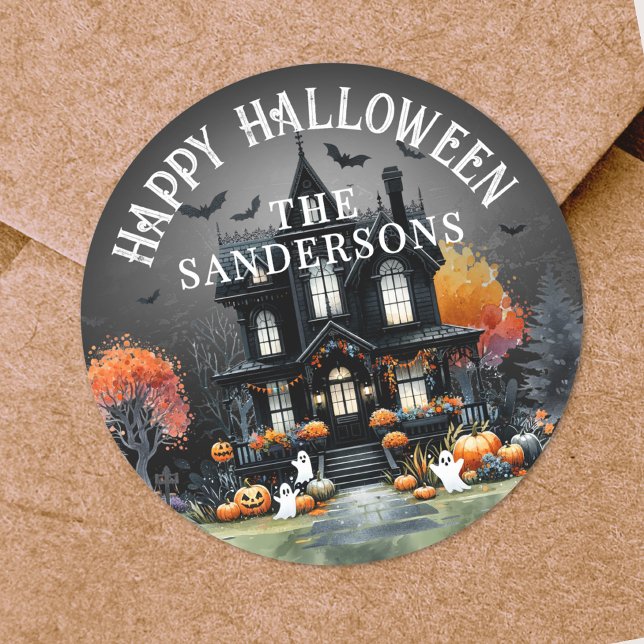 Sticker Rond Soirée d'Halloween (Halloween Party Classic Round Sticker)