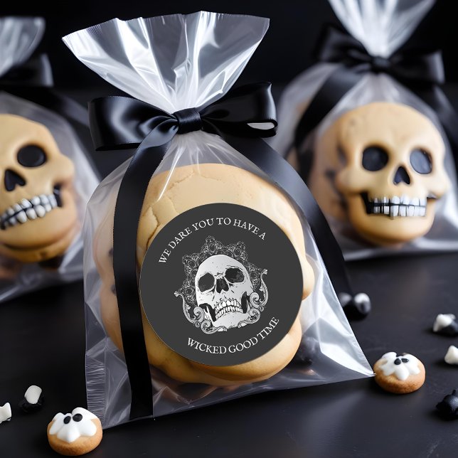 Sticker Rond Soirée d'Halloween du crâne gothique (Gothic Skull Halloween Party Round 3" Stickers)