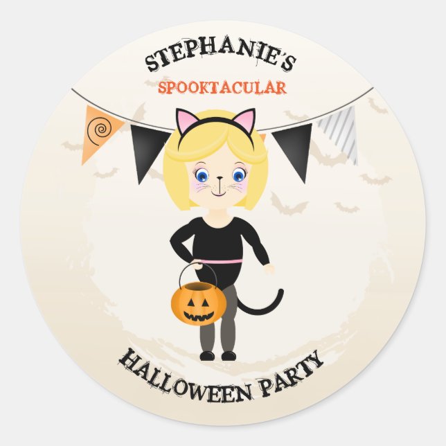 Sticker Rond Soirée d'Halloween en chats (Devant)