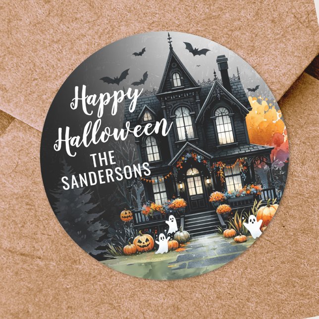 Sticker Rond Soirée d'Halloween joyeuse (Happy Halloween Party Classic Round Sticker)