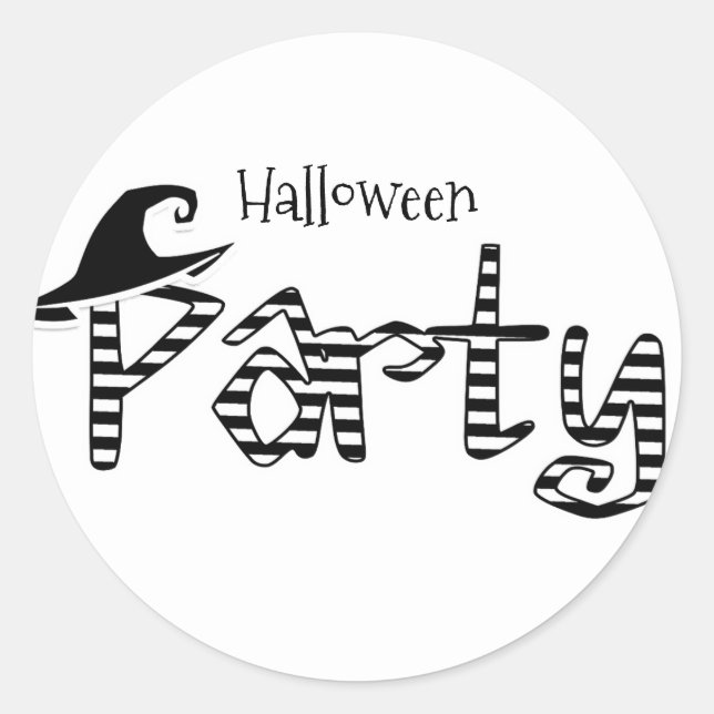 Sticker Rond Soirée d'Halloween sorcière noir et blanc (Devant)